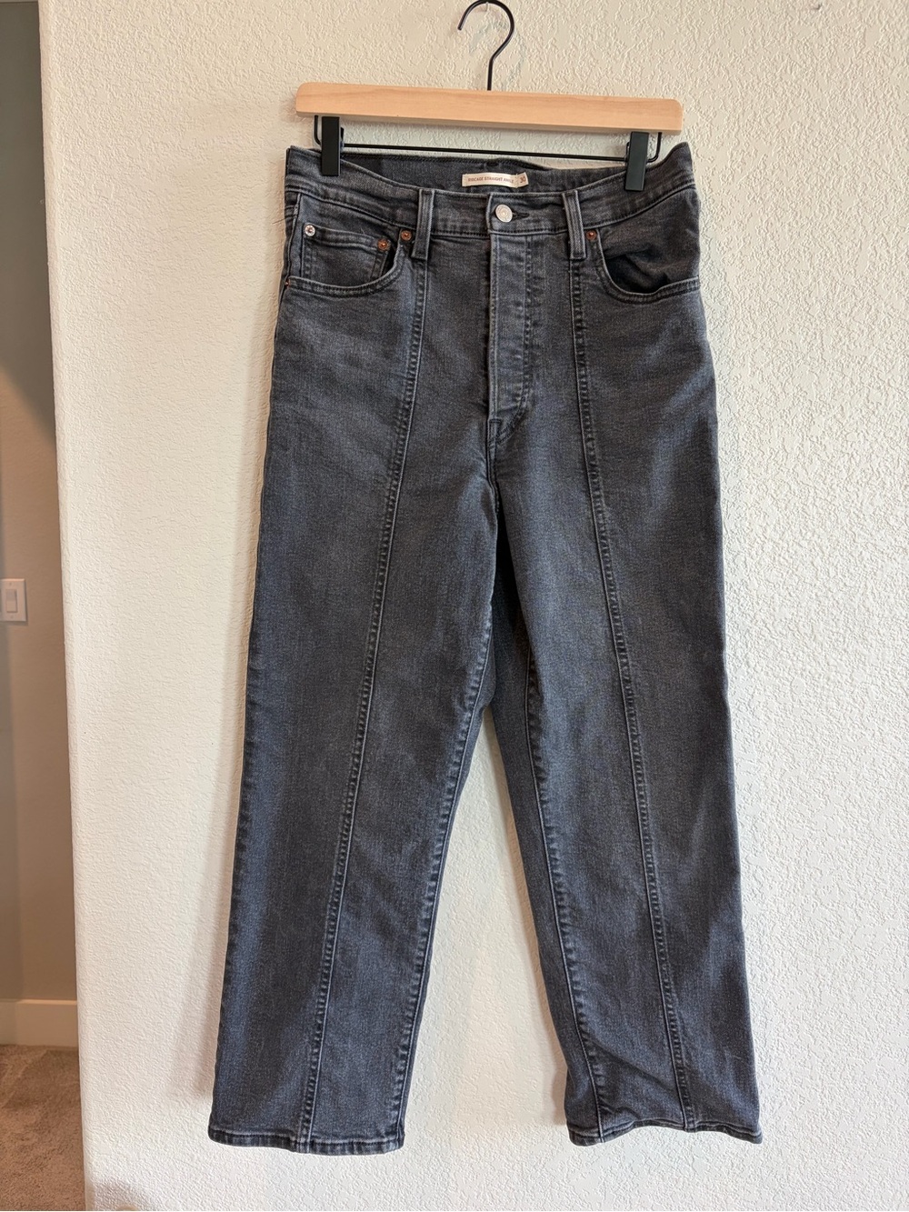 Levi’s Ribcage Straight Ankle Black Gray Jeans Size 30